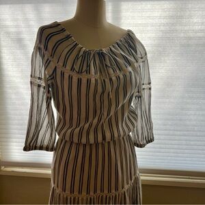 Ralph Lauren Black and White Striped Midi Dress